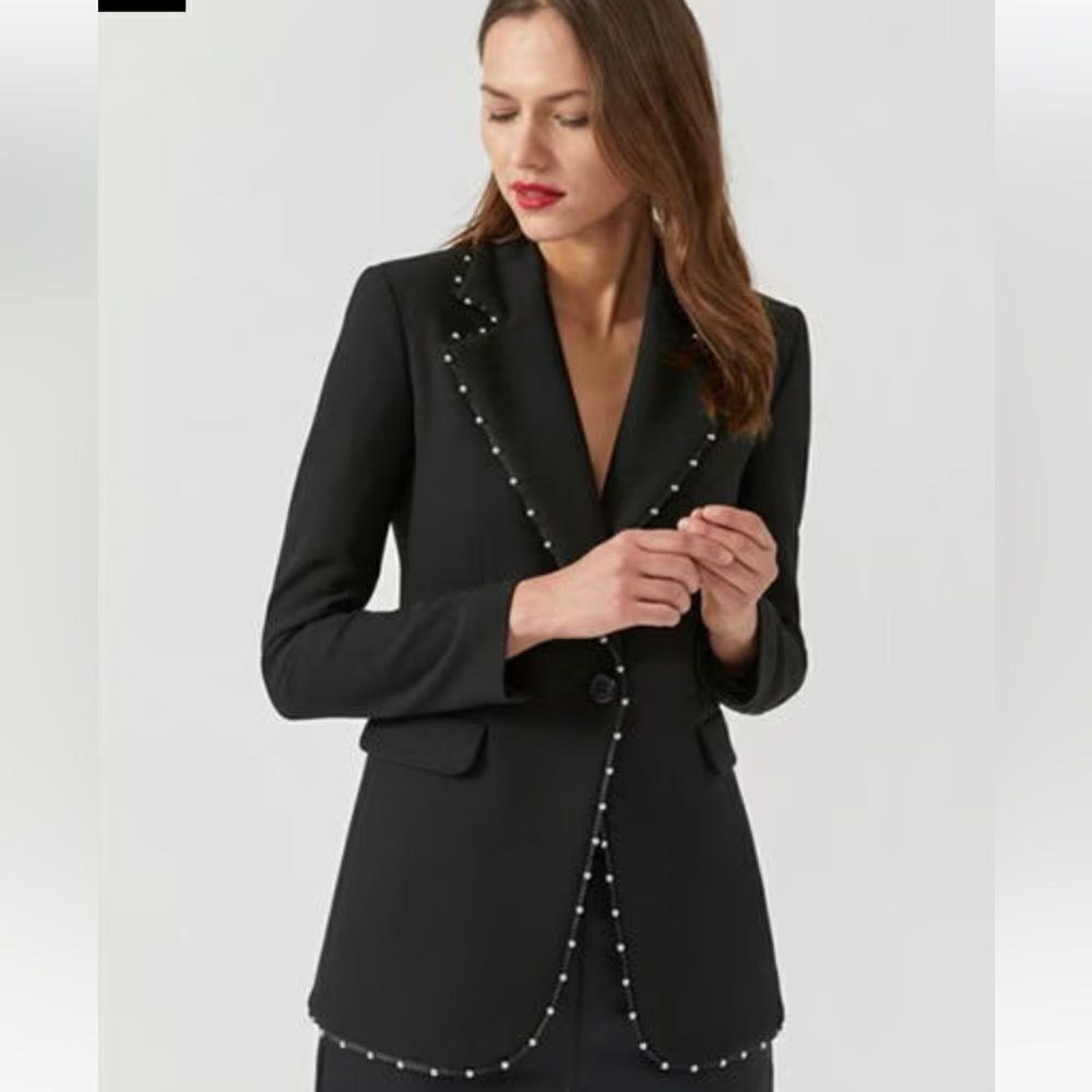 Emporio Armani Womens Single Breasted Black Blazer with Stud Accents 46 NWOT